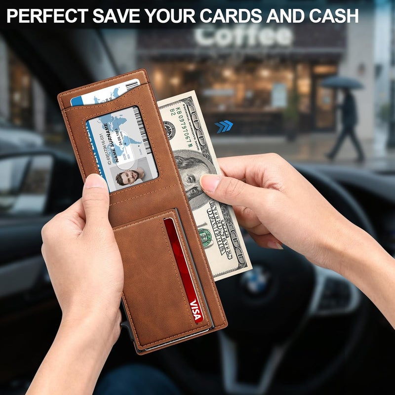 SEMORID Wallet for Men Wallet with Slim Pop Up Card Holder for 12-14 Cards, RFID Blocking Bifold Minimalist Smart Wallet, Credit Card Holder with ID Window & Cash Slot, Compact Metal Card Case, Gifts for Men - Image 2
